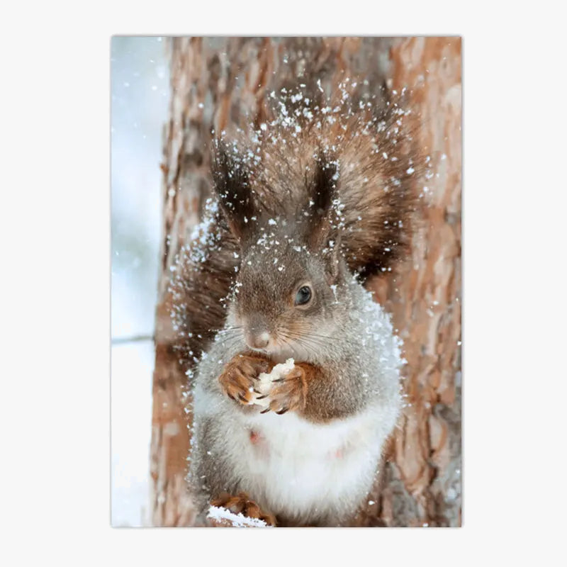 Decorative wall canvas with fox owl deer and snow-covered forest