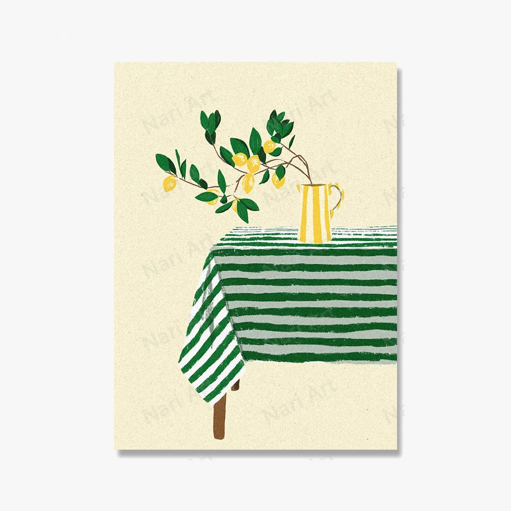Summer wall canvas with fruits and decorative palm trees
