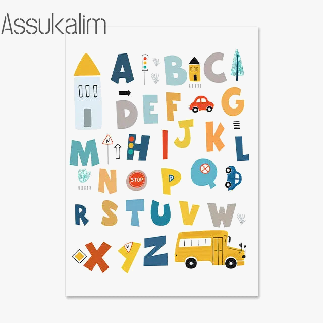 Custom wall canvas alphabet toys cars decoration child