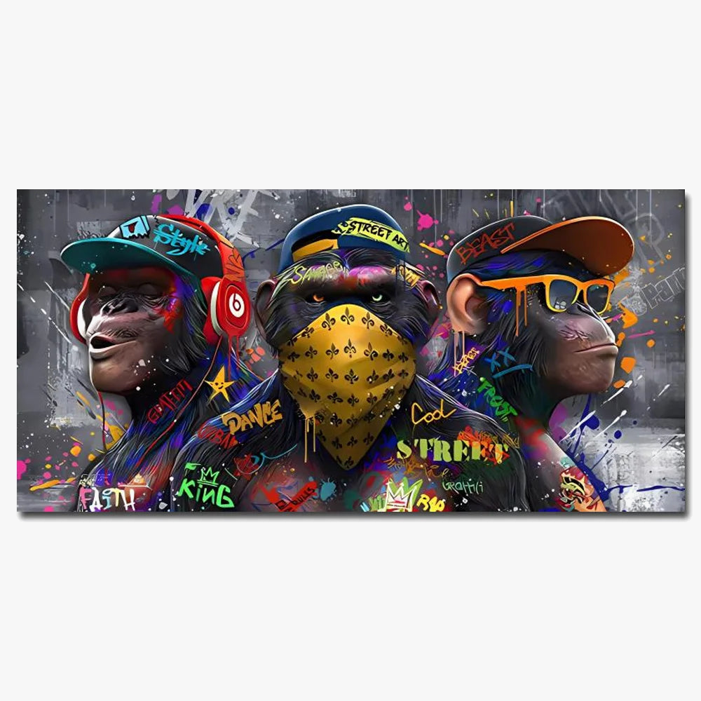 Three orang-outans graffiti art wall decoration monkey music - view 6