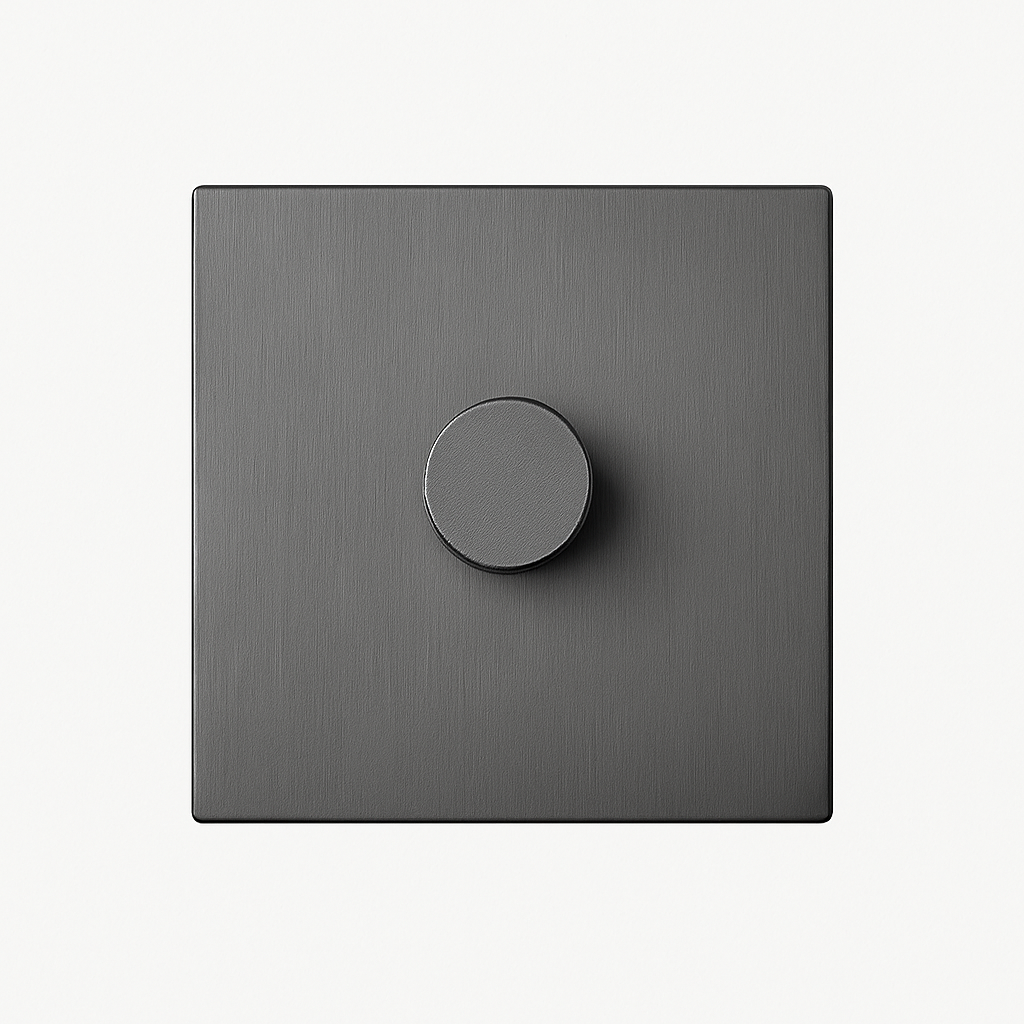 Brushed Dark Grey Steel Dimmer Switch, 100-500W, 8.6 X 9 cm
