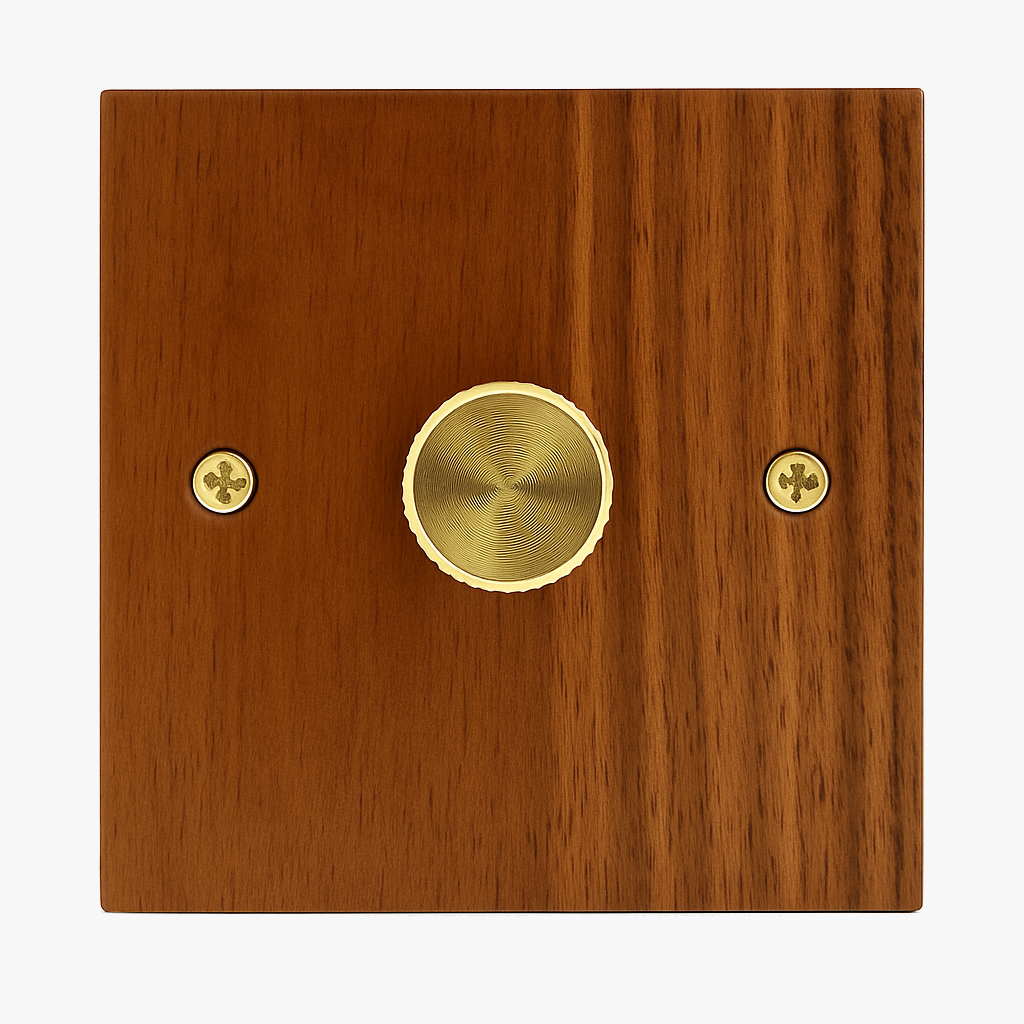 Wood Dimmer Switch with Gold Screws, Natural Finish