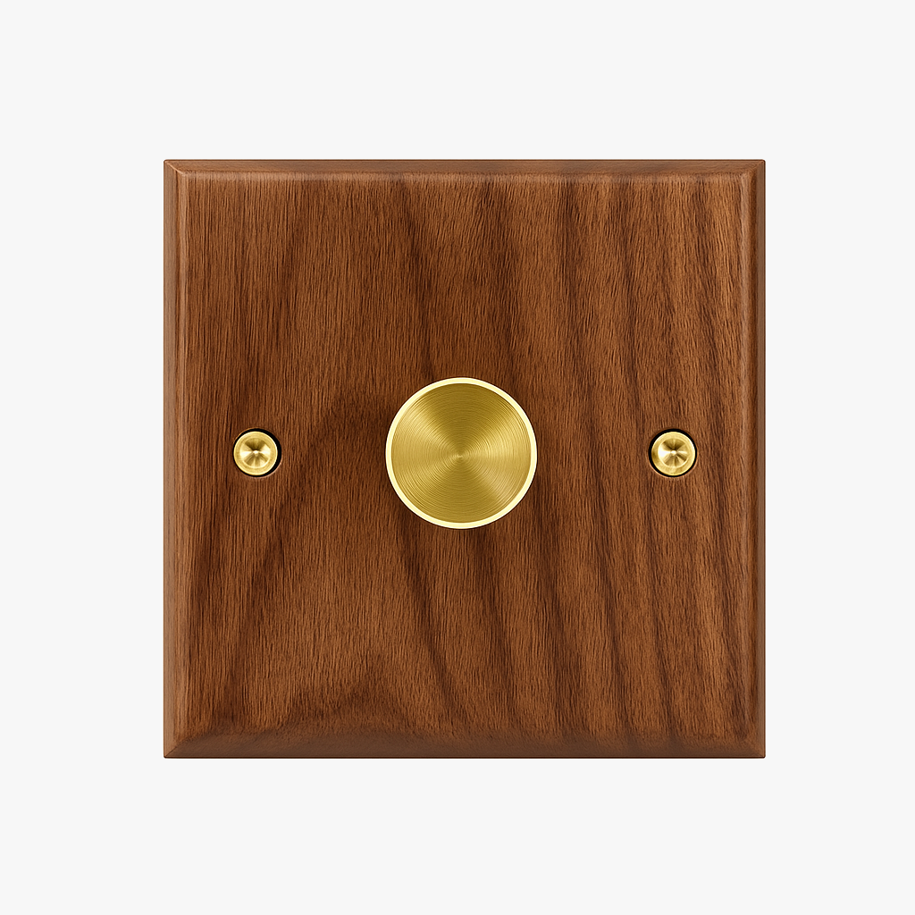 Noble Wood Dimmer Switch with Gold Screws, Brown Finish