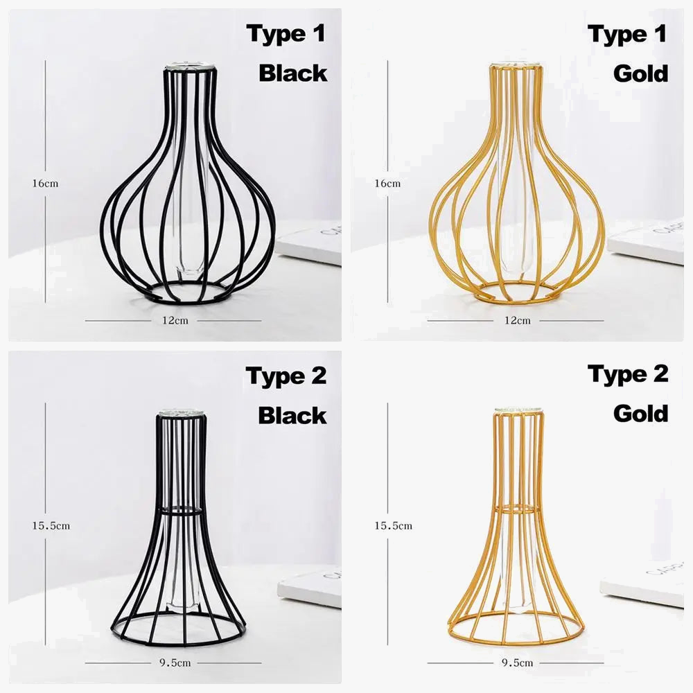 Retro iron vase with glass modern Nordic decoration - view 2