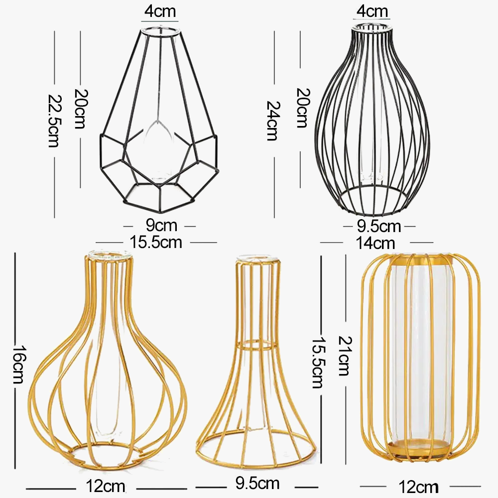 Retro iron vase with glass modern Nordic decoration - view 3