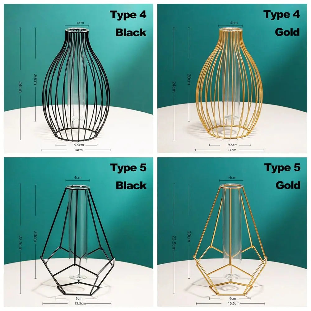 Retro iron vase with glass modern Nordic decoration - view 4