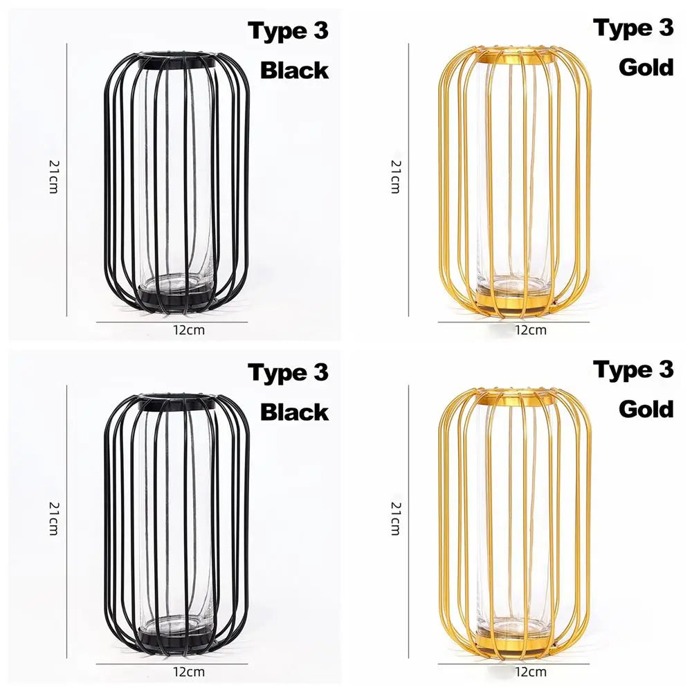 Retro iron vase with glass modern Nordic decoration - view 5
