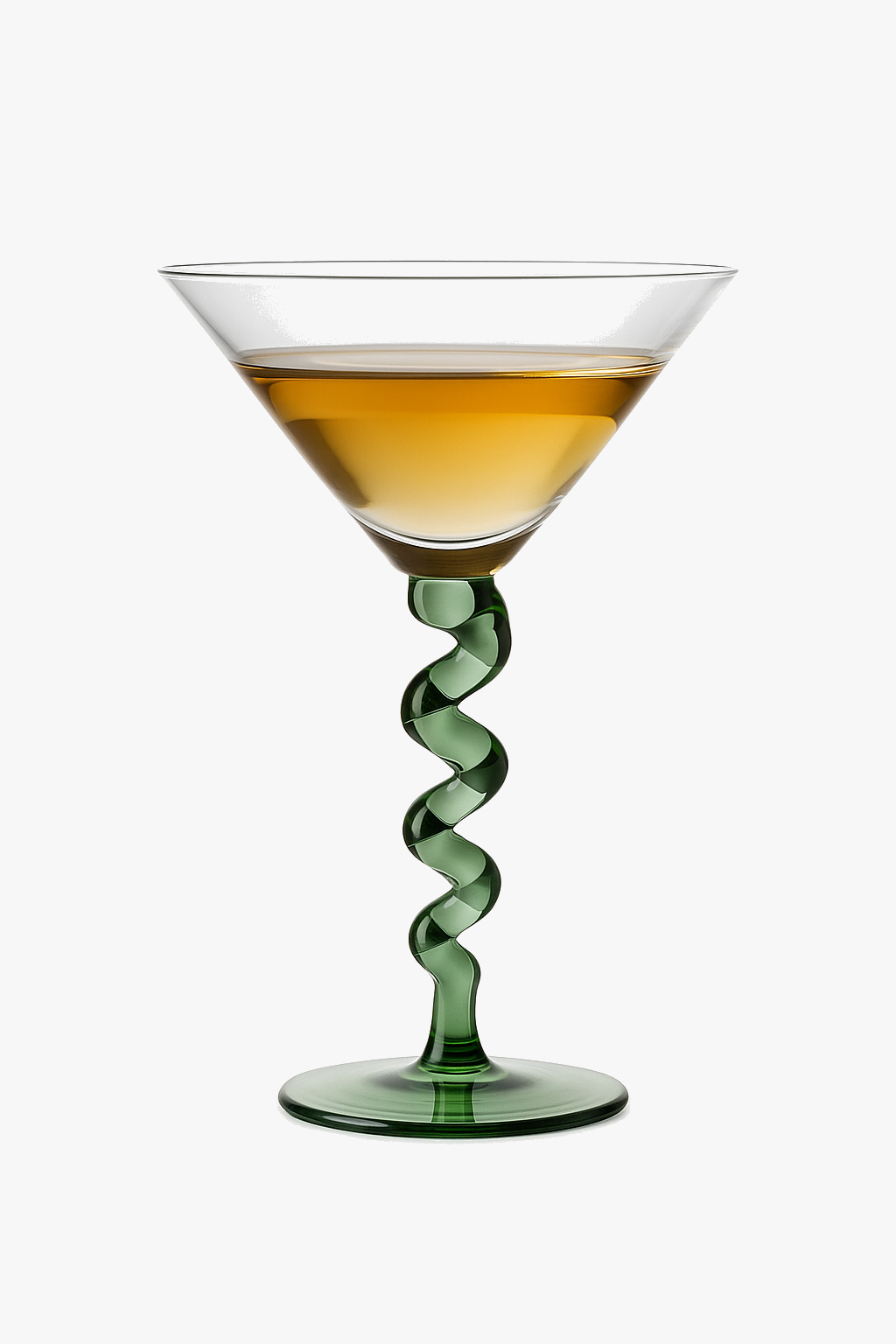 Elegant Curved Martini Cocktail Glass, Green Tint