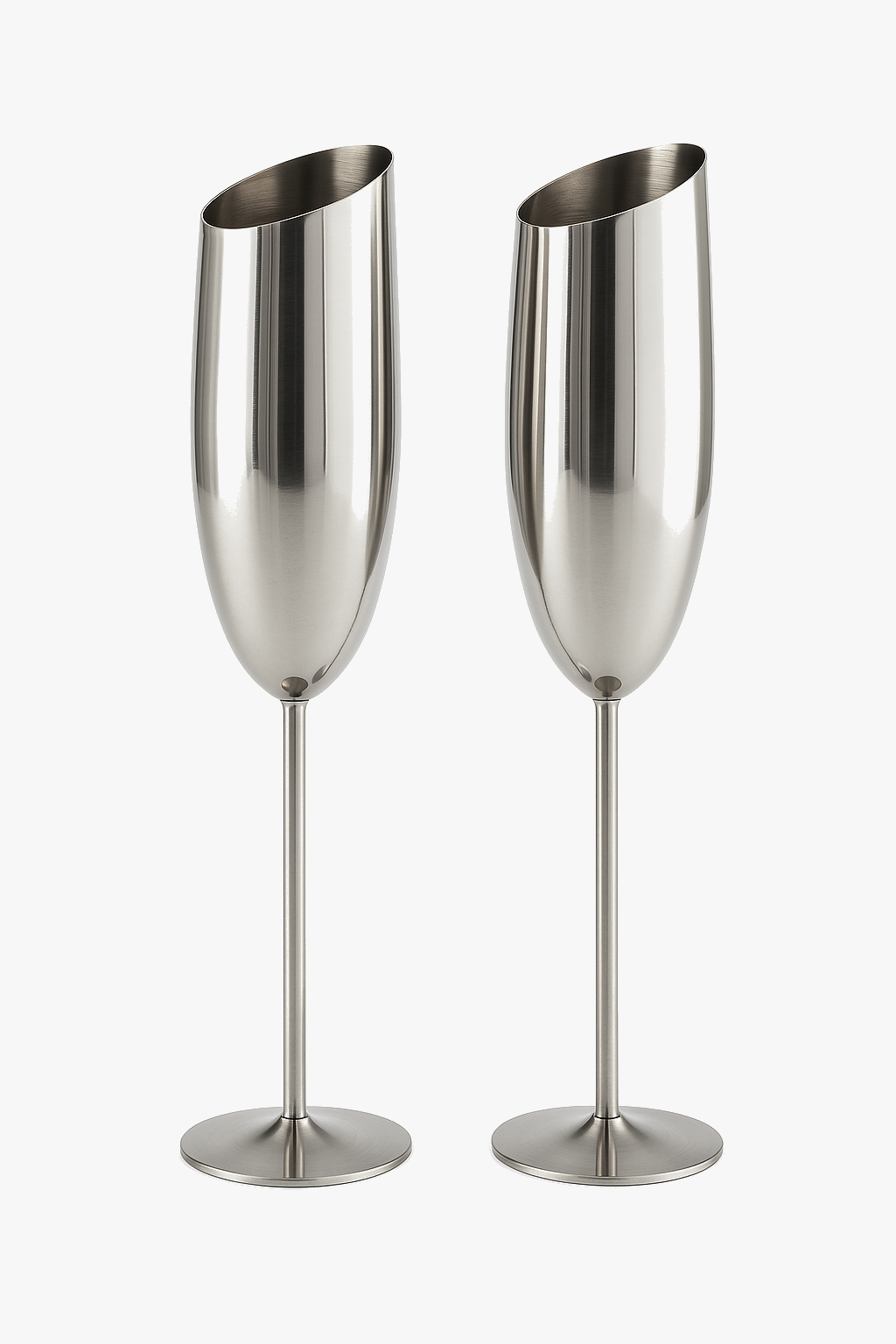 Stylish champagne glass in stainless steel textured tulip style