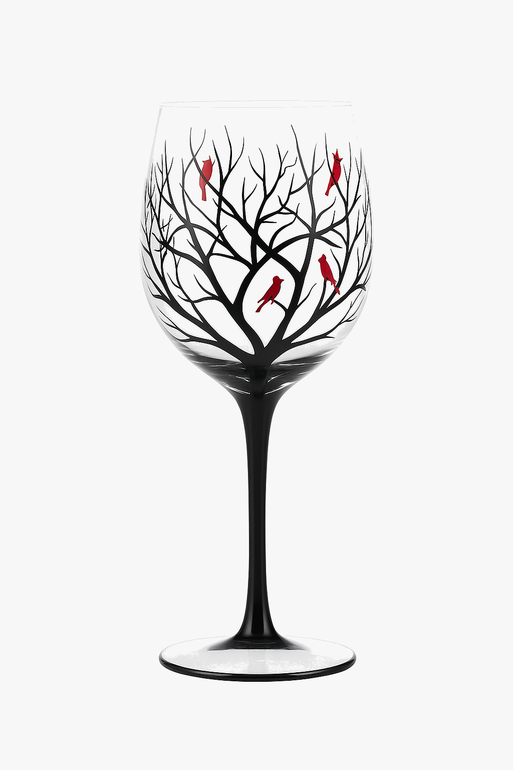 Wine Glass, Tree of Four Seasons, Hand-Painted Artistic Accent