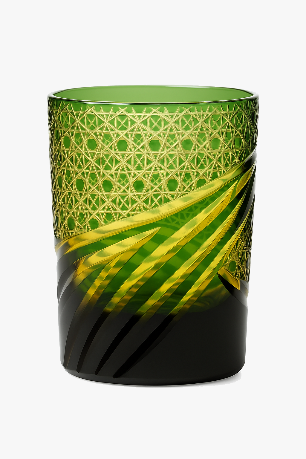 Edo Kiriko Style Hand-Cut Whisky Glass, Coloured Lined Glass
